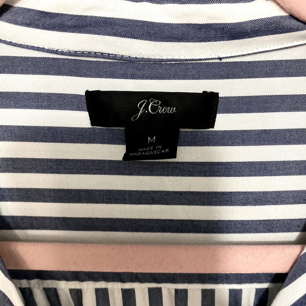 J. Crew Blue White Striped Collared Tie Sleeve Classic Preppy Popover Shirt M - Picture 4 of 7